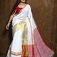 Exclusive Collection White Red Pure Cotton Handloom Gorgeous Saree - Swadesiicart