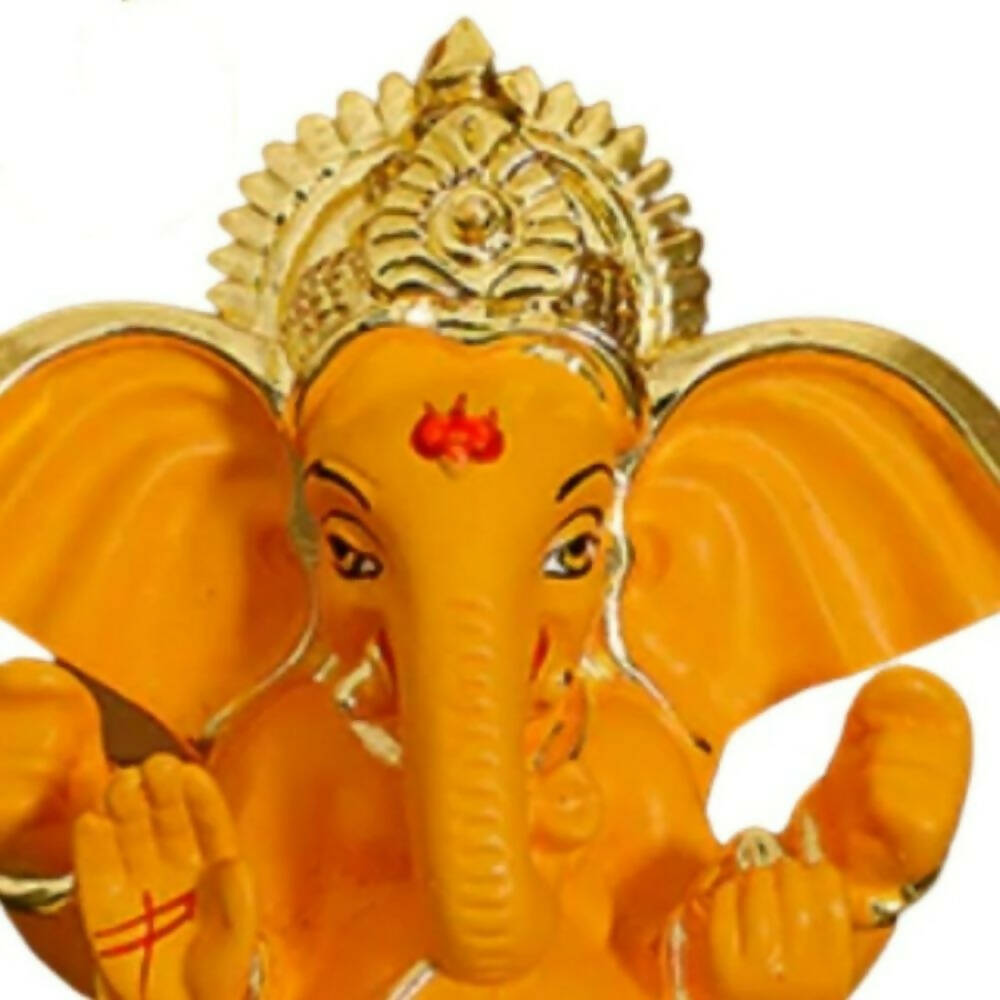 Tamas Gaj Karna Ganesh Idol | Orange & Gold | Brass Pooja Decor - Swadesiicart