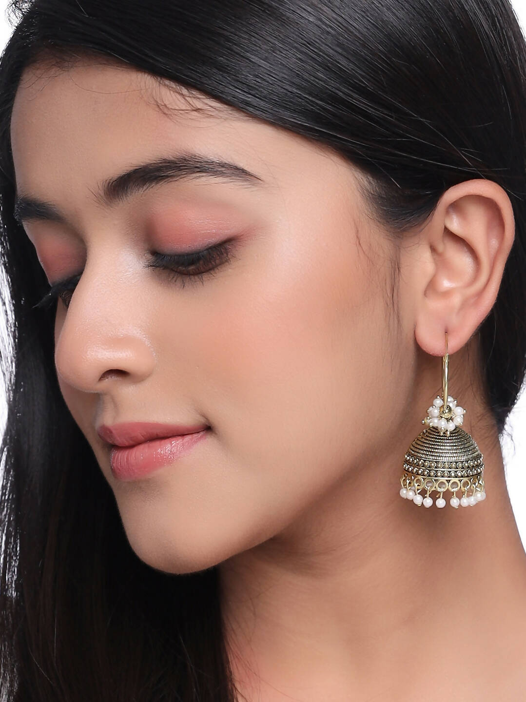 NVR Women Gold Toned Contemporary Jhumkas Earrings | Swadesiicart