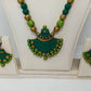 Terracotta Green Long Necklace Set with Matching Earrings