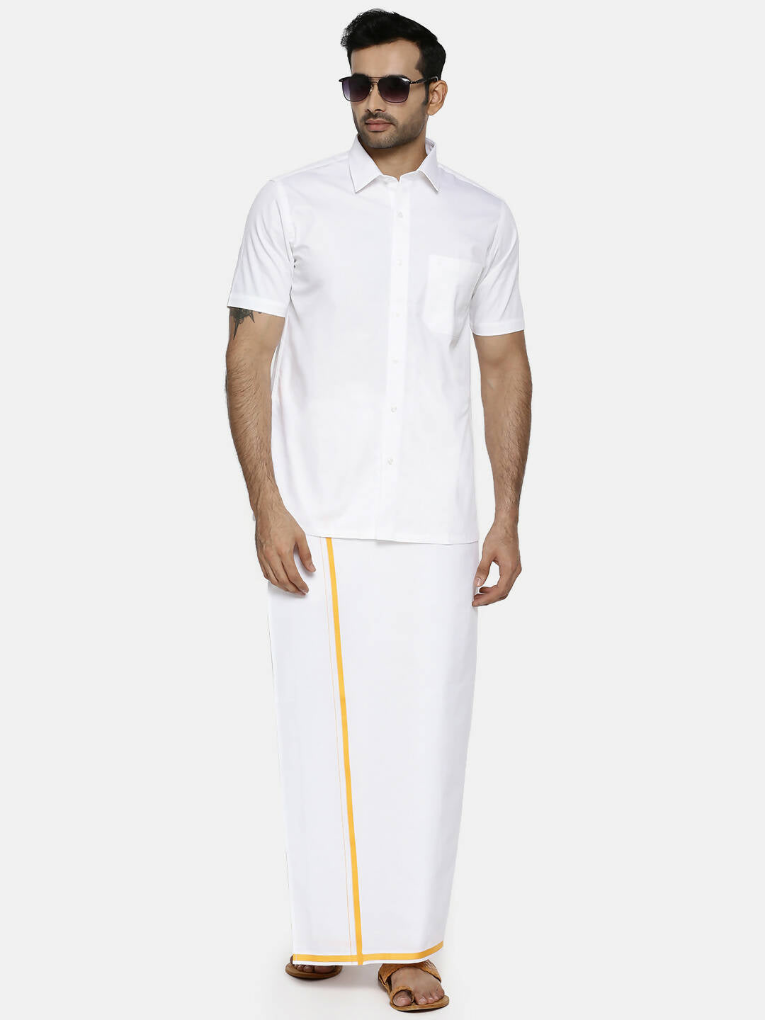 Ramraj Cotton Mens Half Sleeve Formal 100 % Cotton White Shirt | Swadesiicart