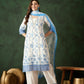 Blue & White Roman Silk Embroidered Kurta With Trouser & Dupatta - Bhumi