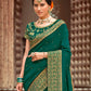 Bottle Green Vichitra Stone Work Saree With Unstitched Blouse Piece - Rosy
