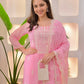 The52 Pink Women's Beautiful Chikankari Work Chanderi Fabric Straight Kurta Pant and Dupatta Set - Swadesiicart