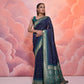 Vishnu Weaves Women's Navy-Blue Soft Silk Zari Woven Saree with Blouse - Swadesiicart