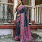 Vishnu Weaves Women's Black Cotton Silk Printed Saree with Blouse - Swadesiicart