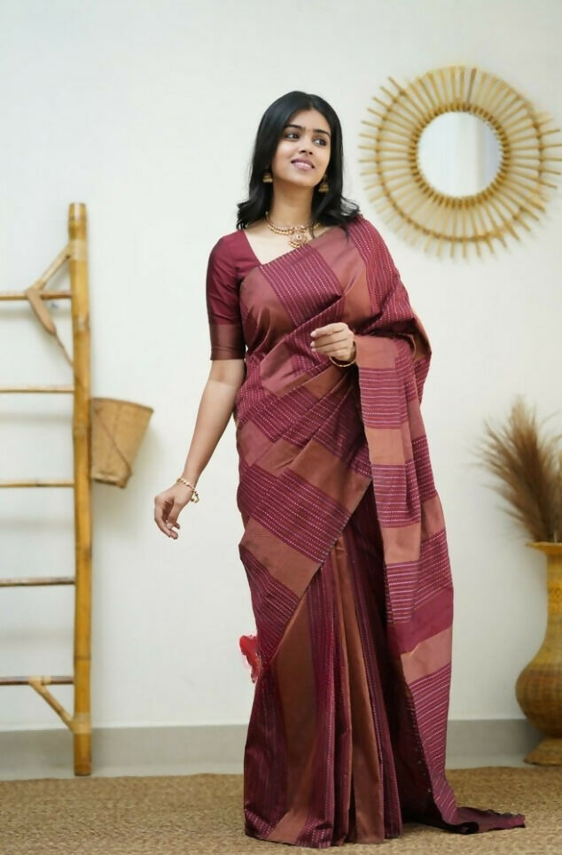 Partywear Designer Maroon Banarasi Silk Fancy Saree - Starwalk | Swadesiicart