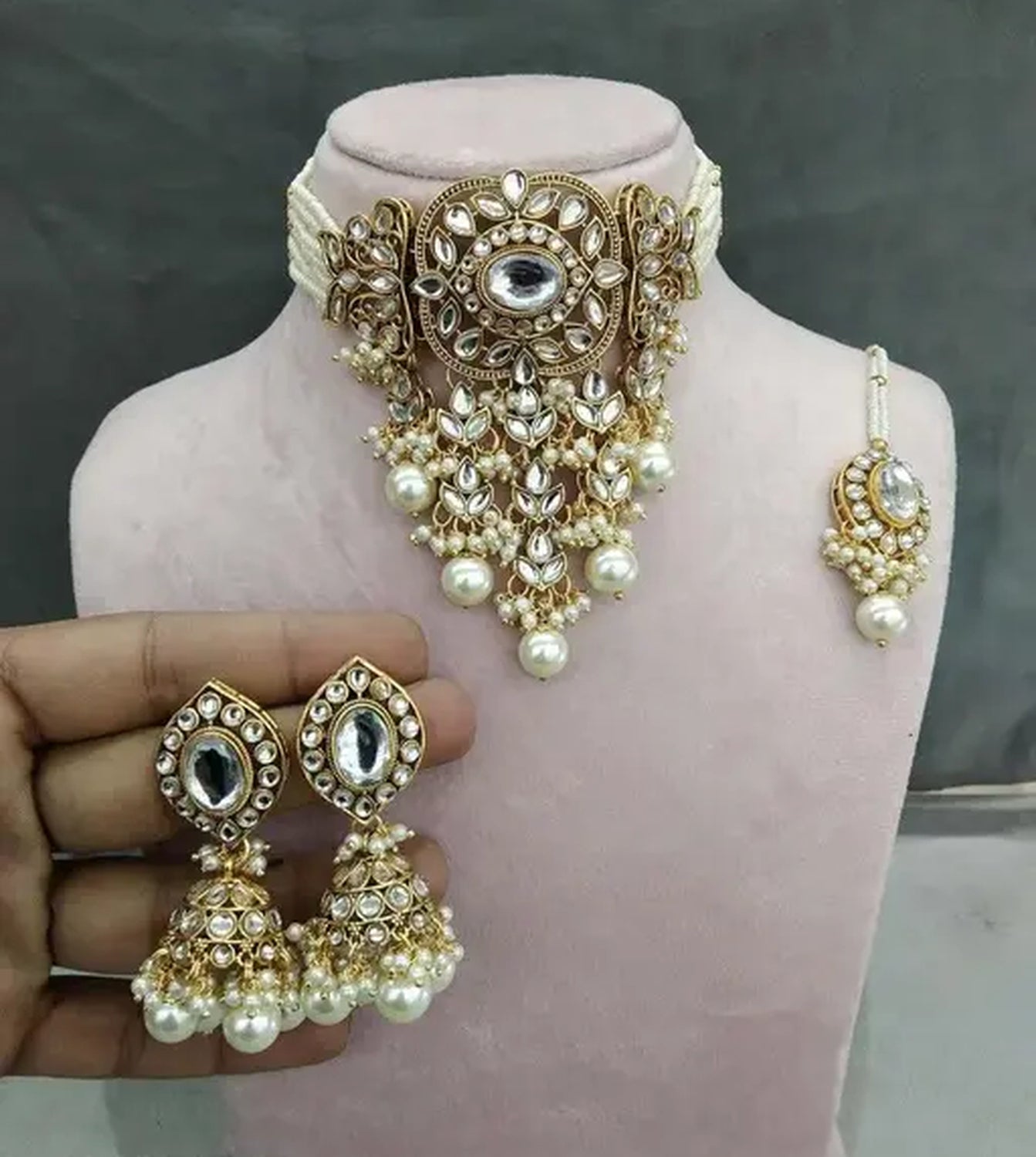 Jewel City Traditional Kundan Pearl Bridal Choker Necklace Set | Handcrafted Gold-Plated Ethnic Indian Jewelry for Weddings, Festivals & Parties | Swadesiicart