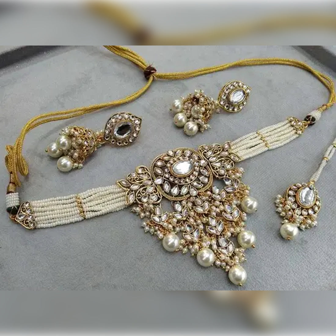 Jewel City Traditional Kundan Pearl Bridal Choker Necklace Set | Handcrafted Gold-Plated Ethnic Indian Jewelry for Weddings, Festivals & Parties | Swadesiicart