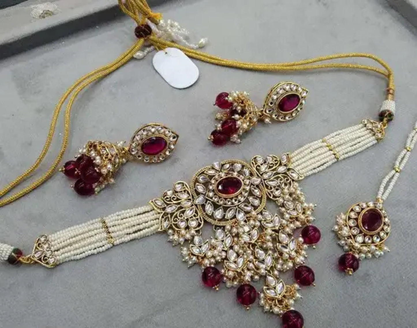 Jewel City Kundan Pearl Bridal Choker Set Traditional Gold-Plated Indian Jewelry Handcrafted Necklace, Earrings & Maang Tikka | Swadesiicart
