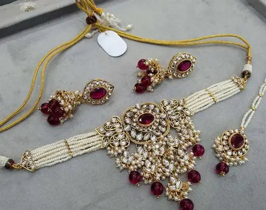 Jewel City Kundan Pearl Bridal Choker Set Traditional Gold-Plated Indian Jewelry Handcrafted Necklace, Earrings & Maang Tikka | Swadesiicart