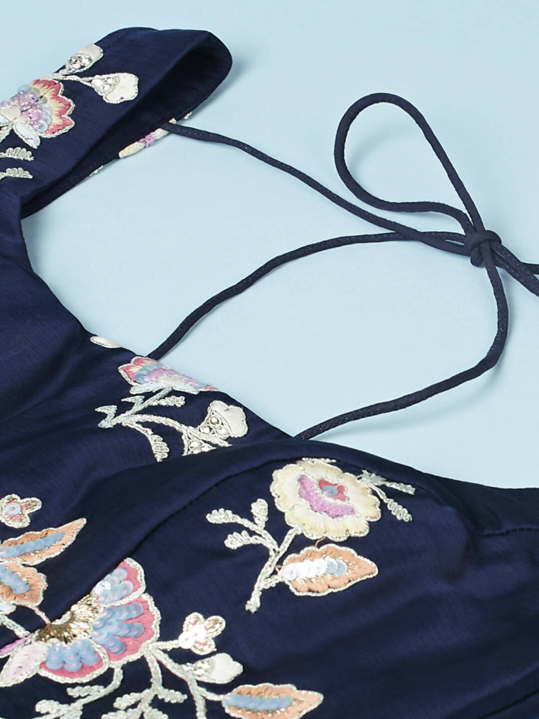 House of Panchhi Navy Blue Pure Georgette Thread & Sequinse Work Lehenga & Blouse, Dupatta | Swadesiicart