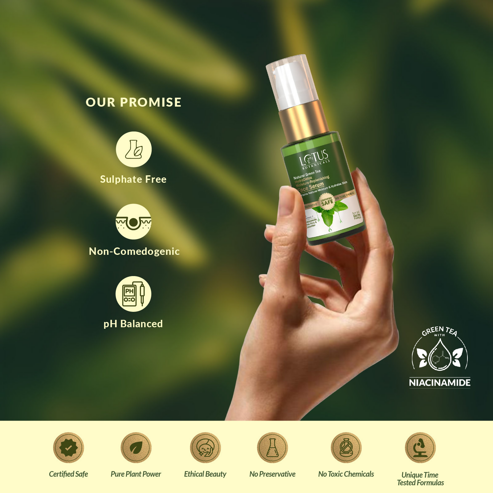 Lotus Botanicals Natural Green Tea HydraDetox Moisture - Replenishing Face Serum | Swadesiicart