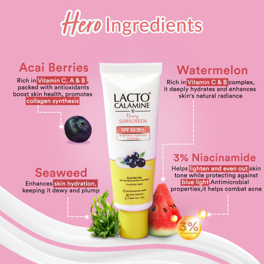 Lacto Calamine Dewy Sunscreen+Primer SPF 50 PFA +++ UVA & UVB Protection - Swadesiicart