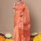 Very Much Indian Rajsi - Handloom Ari Checks Cotton Silk Saree With Golden Border - Orange | Swadesiicart