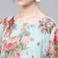 Ahalyaa Aqua Blue Poly Silk Kurta With Attached Printed Dupatta | Swadesiicart