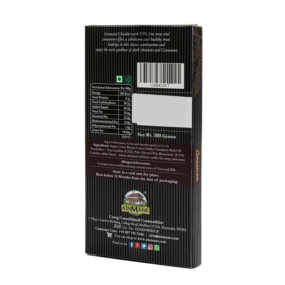 Ainmane Cinnamon Dark Chocolate 55% Cocoa - Swadesiicart