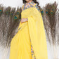 Little Bansi Floral Print Ready To Wear Saree And Floral Blouse - Yellow | Swadesiicart