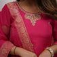 The52 Gajri Women's Gorgeous Embroidered Viscose Chanderi Fabric Straight Kurta Pant with Dupatta Set - Swadesiicart