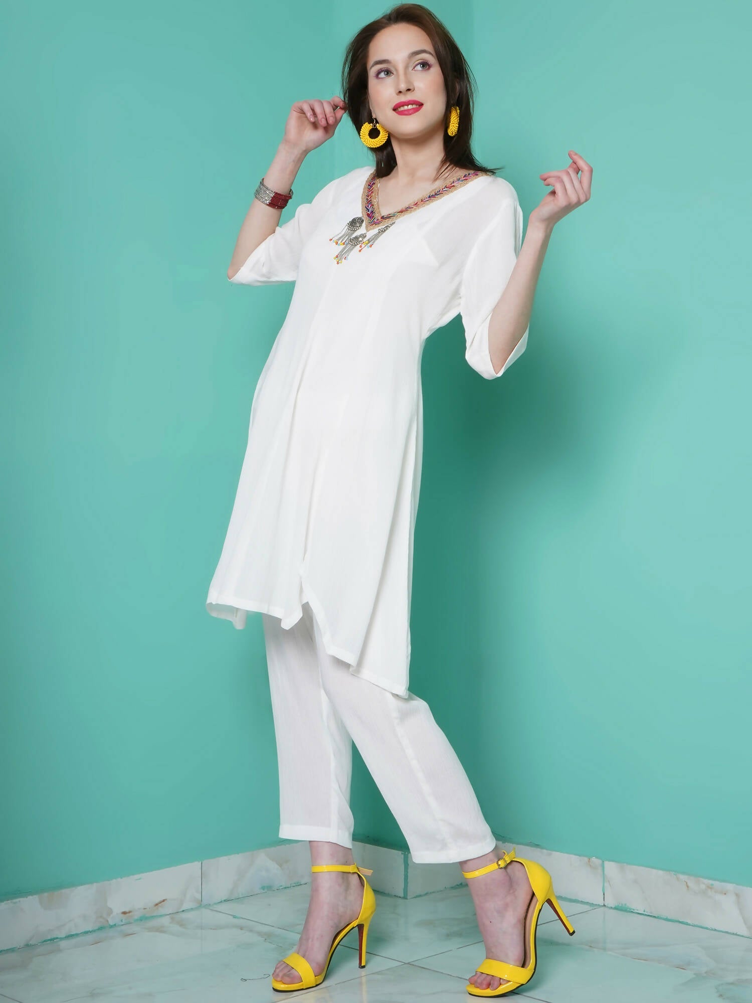 Women Republic White Rayo N Crepe Coord Set - Swadesiicart