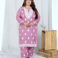 Miravan Women's Plus Size Chikankari Embroidery Pink Straight Kurta And Palazzo Set | Swadesiicart