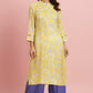W for Woman Yellow Floral Printed A-line Kurta with Parallel Pant Set