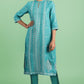 W for Woman Blue Floral Printed Straight Kurta with Slim Pant Set