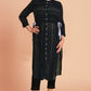 W for Woman Black Abstract Printed Cotton Flax Straight Kurta with Slim Pant Set