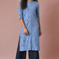 W for Woman Blue Geometric Printed Straight Kurta with Parallel Pant Set