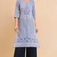 W for Woman Blue Pure Cotton Straight Kurta and Parallel Pant Set
