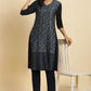 W for Woman Blue Rayon Flared Kurta and Slim Pant Set