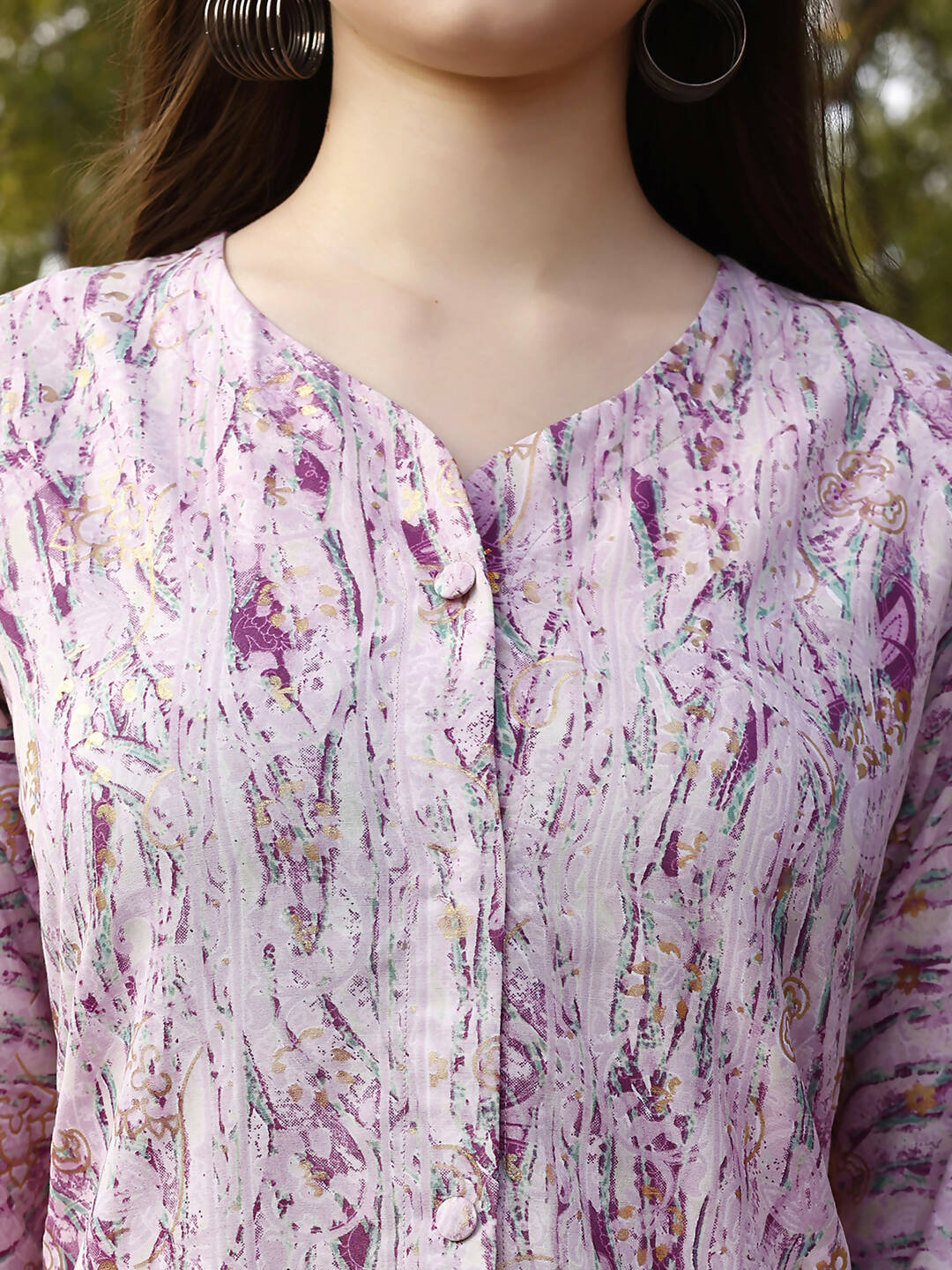 Light Purple Rayon abstract Printed Top with Matching Bottom - Eesha - Swadesiicart