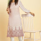 W for Woman White Striped Schiffli Rayon Dobby Straight Kurta and Slim Pant Set