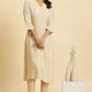 W for Woman Beige Floral Printed Rayon A-Line Kurta and Slim Pant Set