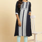 W for Woman Blue Geometric Printed Rayon Straight Kurta and Slim Pant Set