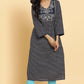 W for Woman Blue Geometric Printed Dori Embroidered Cotton Flax Straight Kurta and Slim Pant Set