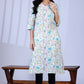 W for Woman Beige Floral Printed Pure Cotton Straight Kurta and Slim Pant Set