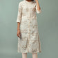 W for Woman Beige Printed Rayon A-Line Kurta and Slim Pant Set