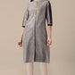 W for Woman Beige Striped Thread Embroidered Pure Cotton Straight Kurta and Slim Pant Set