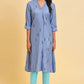 W for Woman Blue Geometric Printed Rayon A-Line Kurta and Slim Pant Set