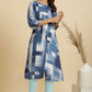 W for Woman Blue Abstract Kantha Rayon Crepe Straight Kurta and Slim Pant Set