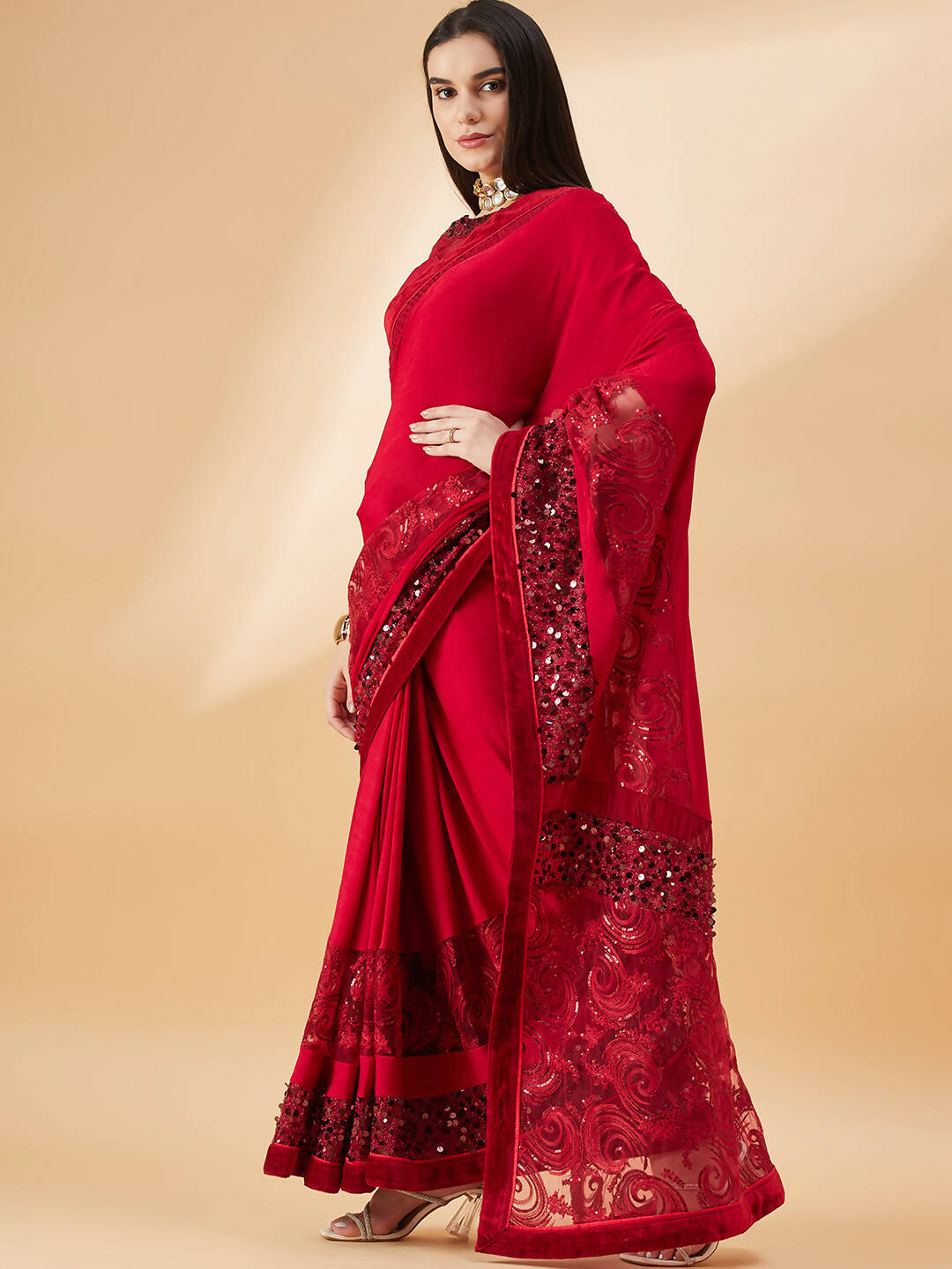 Mauve Lycra Resham And Sequins Embroidery Saree - Norita Hit Design - Swadesiicart