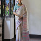 Vishnu Weaves Women's Firozi Muga Cotton Saree with Blouse - Swadesiicart