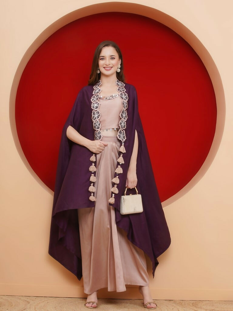 Joban Fashion Purple and Rose Gold Skirt set with Cape - Swadesiicart