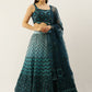 House of Panchhi Women Teal Net Embroidered Sequins Lehenga & Blouse with Dupatta | Swadesiicart