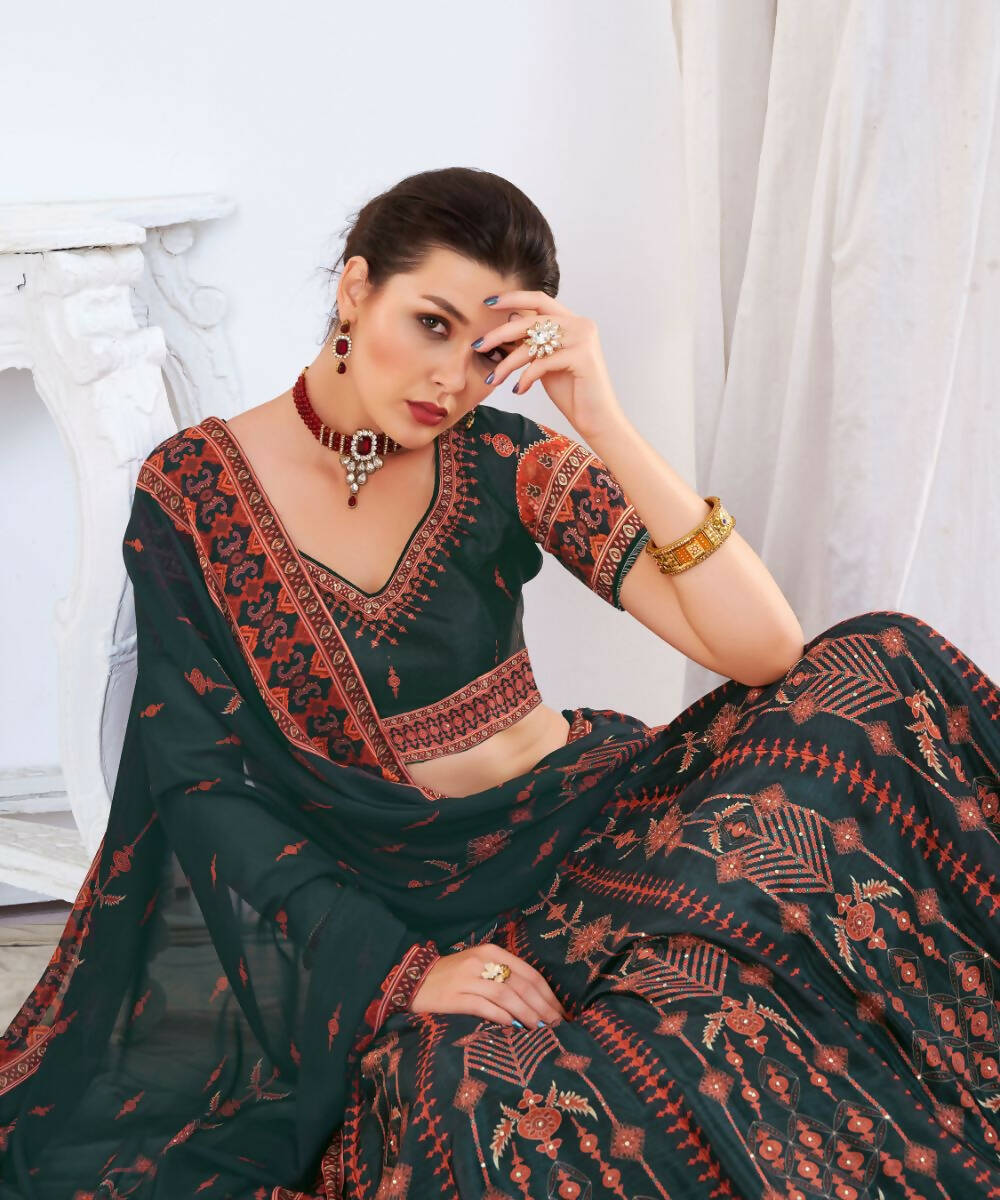 Wedding Designer Black Chinon Lehengha Choli - Anbazaar | Swadesiicart