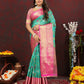 Lorenvalley Fashion Teal Cotton Woven Design Zari Meenakari Weaving Saree - Swadesiicart