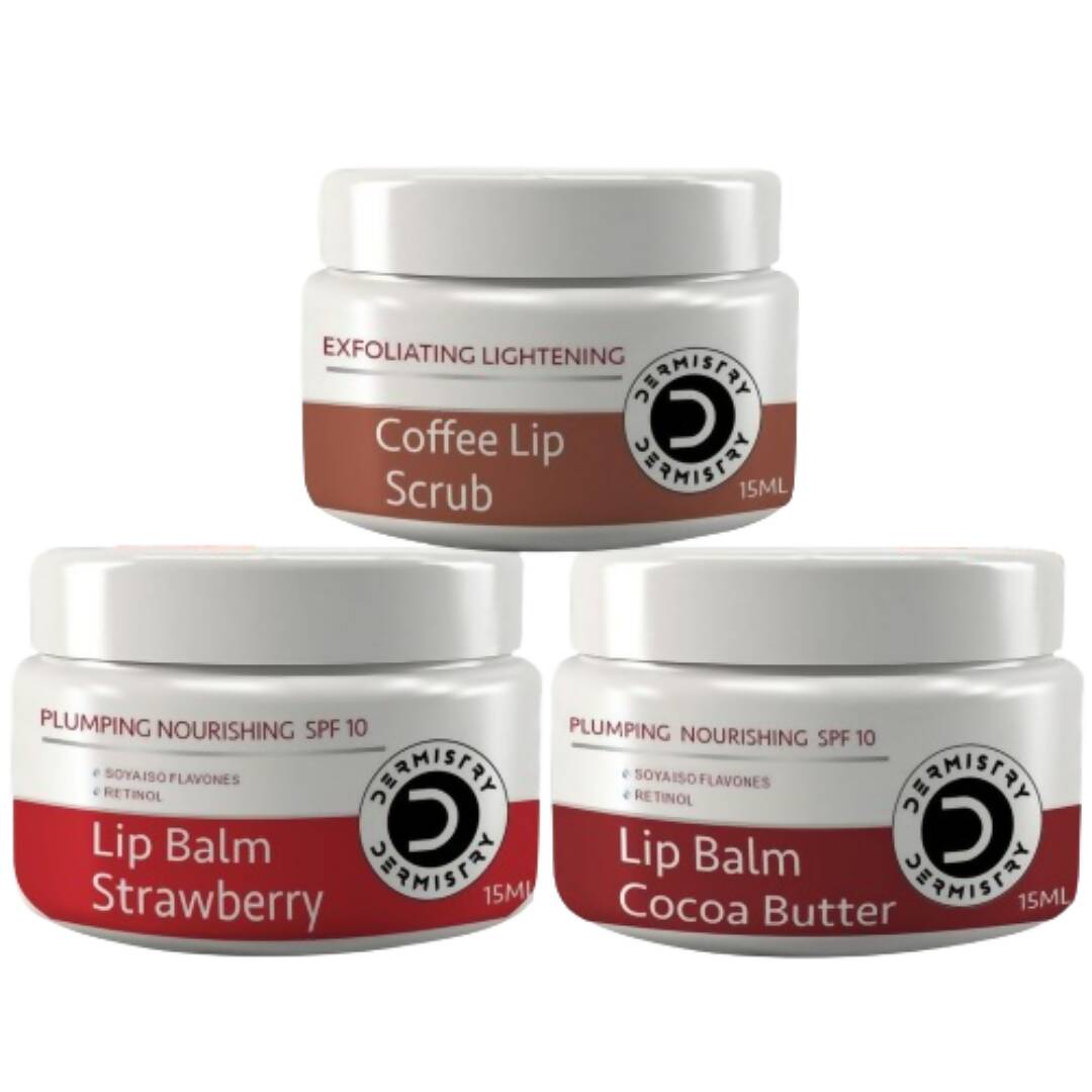 Dermistry Coffee Scrub & Strawberry Cocoa Butter Nourishing Lip Balm - Swadesiicart