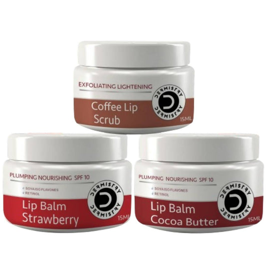 Dermistry Coffee Scrub & Strawberry Cocoa Butter Nourishing Lip Balm - Swadesiicart