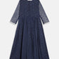Ahalyaa Navy Blue Net Foil Print Kids Dress For Girls | Swadesiicart